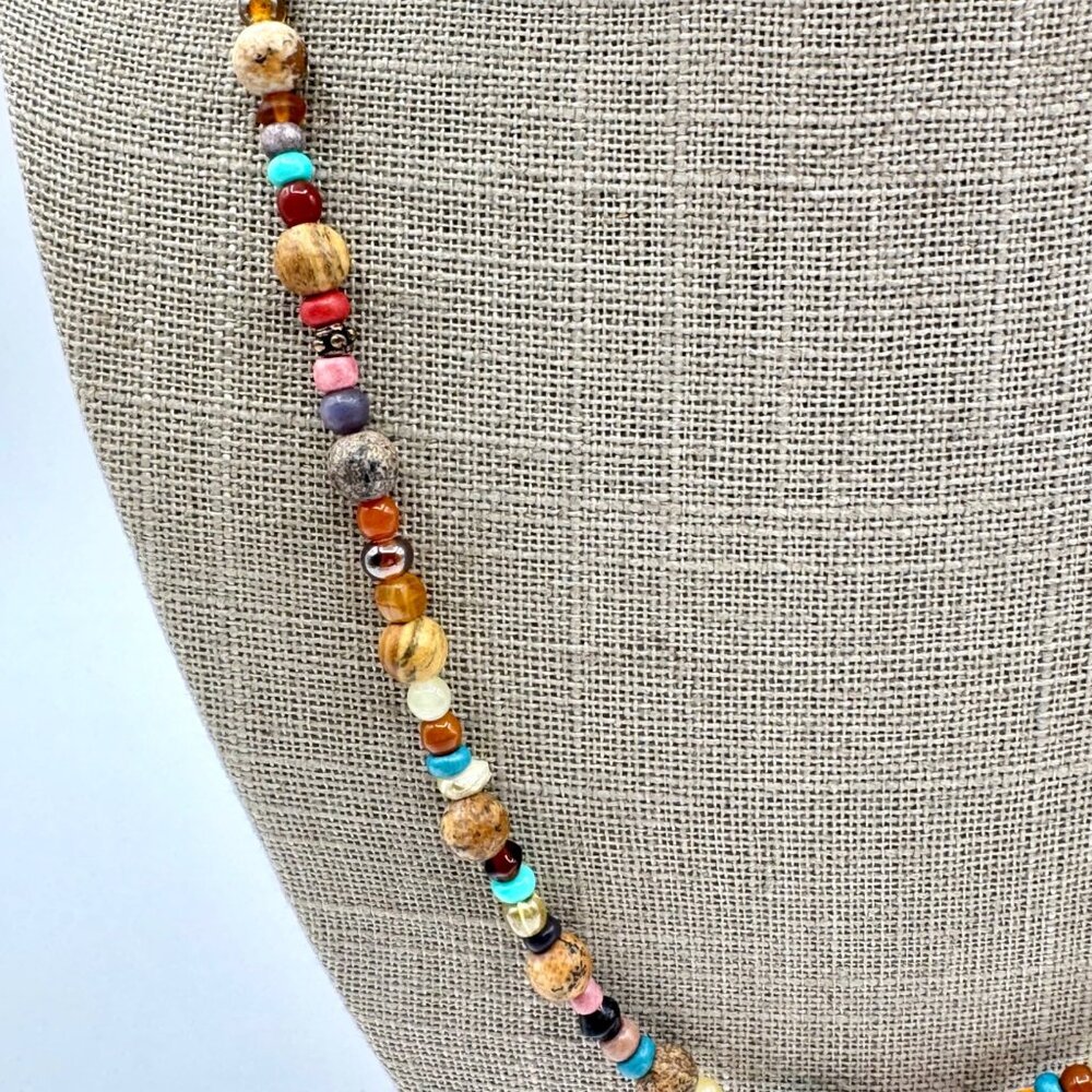 Stone And Glass Bead Necklace Boho Earth Tones Colors - Picture 3 of 5
